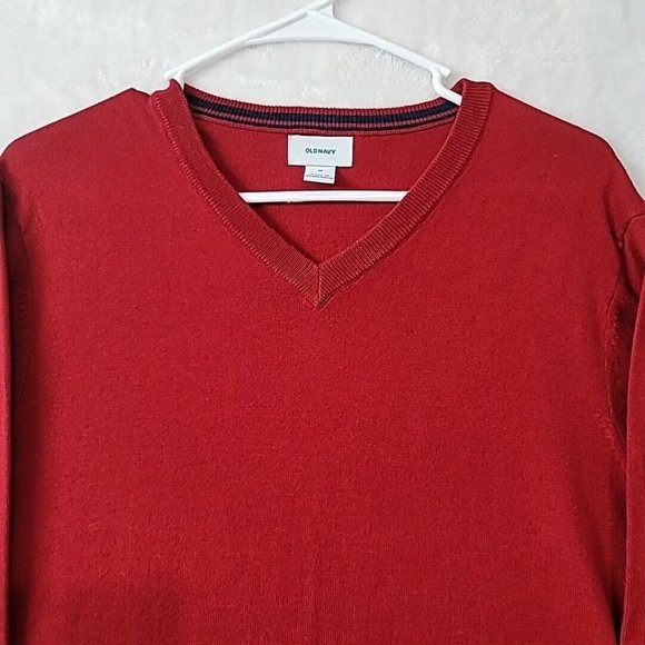 Old Navy Sweater Mens Medium Burgundy Red Cotton V Neck Pullover Lightweight - Picture 2 of 10